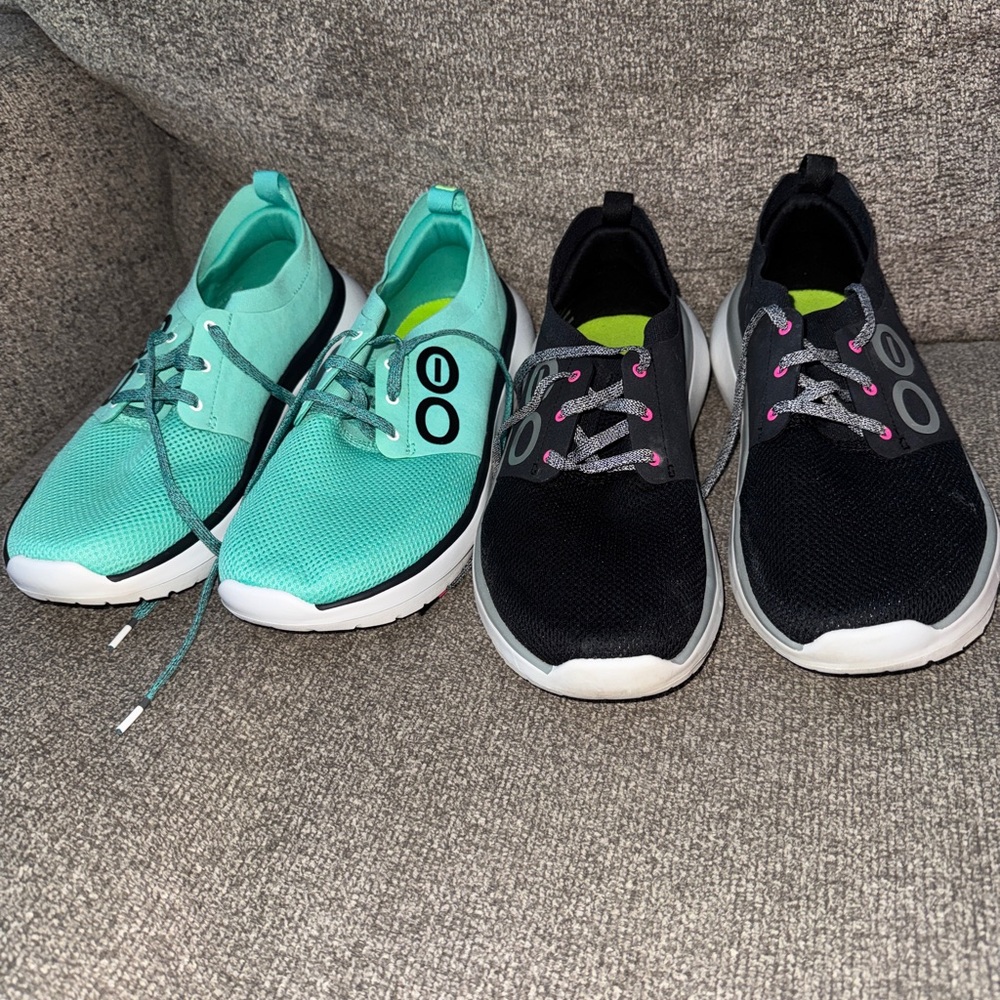 2 Pair WOMEN’S OOFOS OOMY STRIDE – Aqua & Black  – SIZE 11